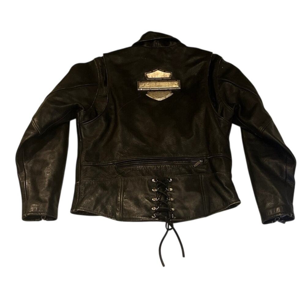 Vintage Harley Davidson Leather Jacket Metal Bar & Shield - Size: L - Black